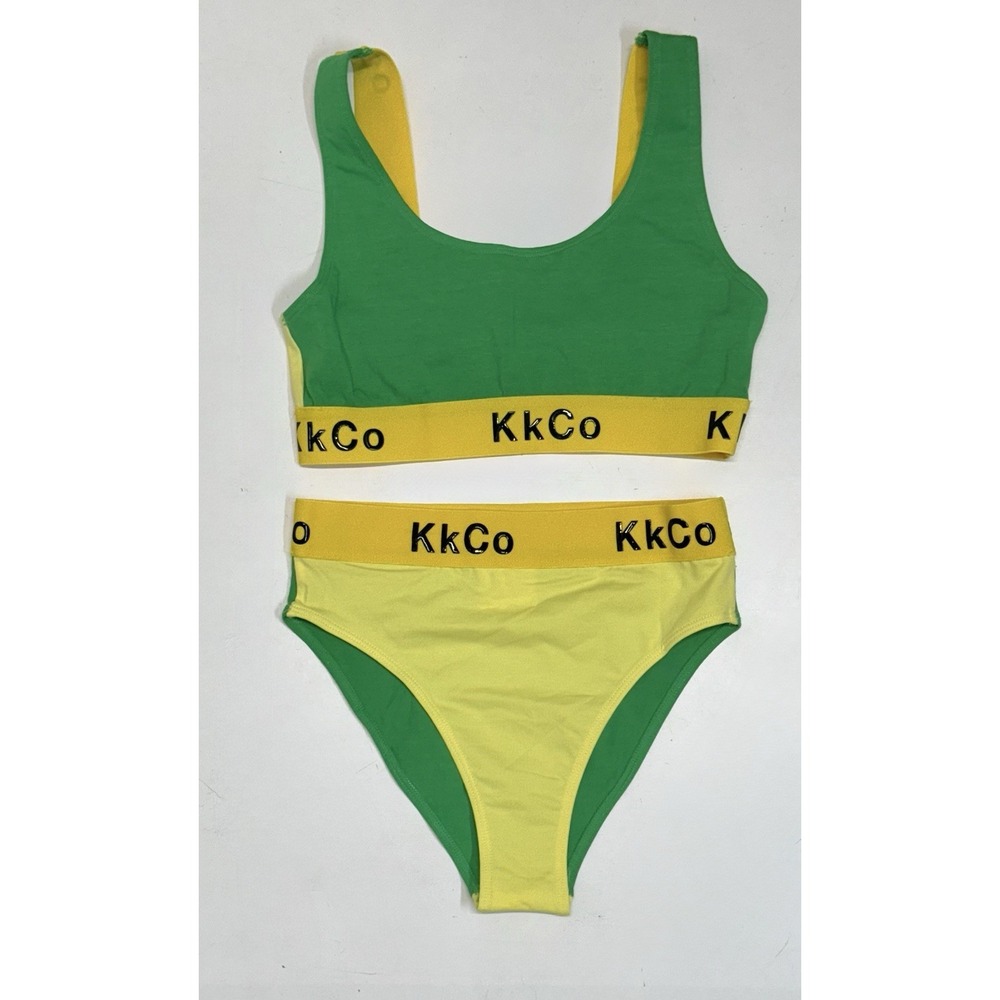 Kcco Bikini Set‎ Green Yellow Sports Bra XS, Panties Small